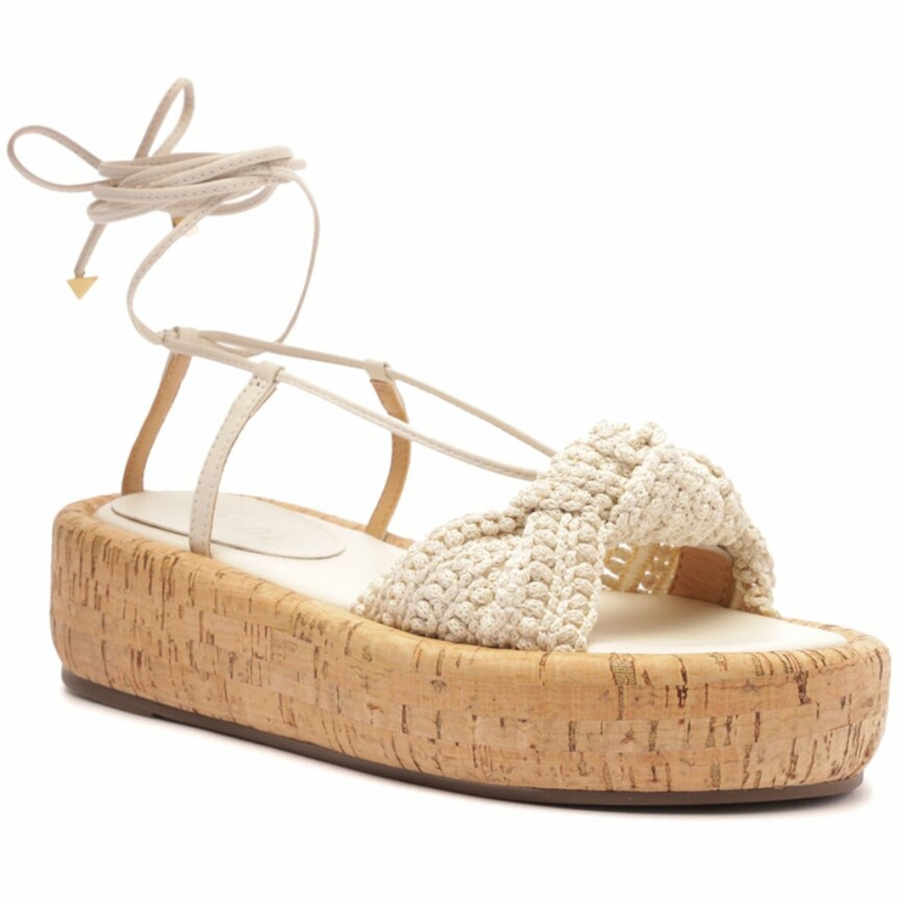 SCHUTZ Cream Braided Cork Platform Sandals
